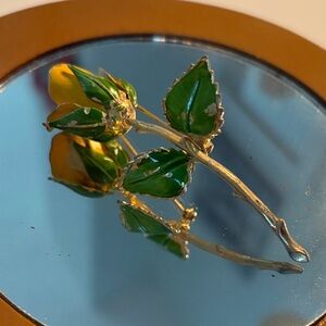 Charming Yellow and Green Rose Brooch